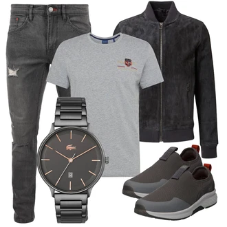 Outfit mit Dunkelblau/Grau/DunkelGrau/Blau Mantel/Leder Bomberjacke/Jacke mit Seitlichem Reißverschluss/Fliegerjacke/Samtjacke Freaky Nation "Perfekt für die Freizeit"