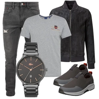 Outfit mit Dunkelblau/Grau/DunkelGrau/Blau Mantel/Leder Bomberjacke/Jacke mit Seitlichem Reißverschluss/Fliegerjacke/Samtjacke Freaky Nation "Perfekt für die Freizeit"