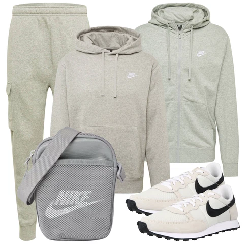 Kurz Grau/Hellgrau/Khaki Sweatmode/Hoodie/Sport Hoodie/Vintage Hoodie/Unisex Hoodie/Ausgefallener Hoodie/Damen Pullover/Partner Hoodie/Sport Sweatshirt Nike Sportswear kombinieren