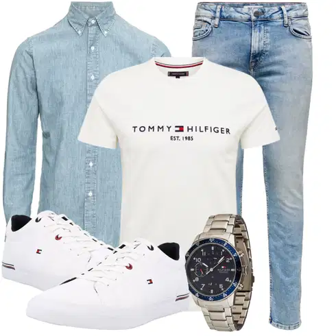 Creme/Weiß/Grün/Khaki Bluse Große Größe/Shirt & Top Große Größe/Funktions T-Shirt/T-Shirt Training/Ausgefallenes T-shirt/Kurzarm T-Shirt/Shirt/Print Shirt/Umstands T-Shirt/Casual T-Shirt/T-Shirt Mit Print Tommy Hilfiger kombinieren mit Grau Uhr Tommy Hilfiger