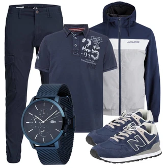 Frühling Outfit mit Blau/Hellblau/Dunkelblau/Grau Schnürschuh/Schnürer/Sneaker Low/Schmaler Sneaker/Vintage Sneaker/Walkingschuh/Winter Sneaker New Balance "Praktischer Look"