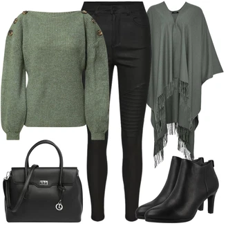 Outfit s Šedá Pončo & Kimono/Sveter/Pončo Opus "Biznis outfiti"