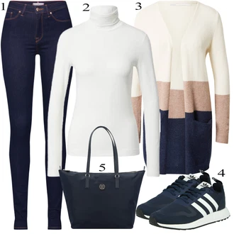 Jesenske Outfiti mit Temno modra Jeggings/Jeans Pajkice Tommy Hilfiger "Padajoča oblačila"