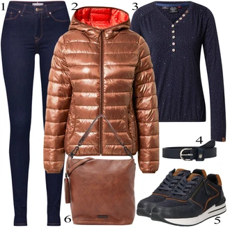 Jesenske Outfiti mit Temno modra Jeggings/Jeans Pajkice Tommy Hilfiger "Padajoča oblačila"