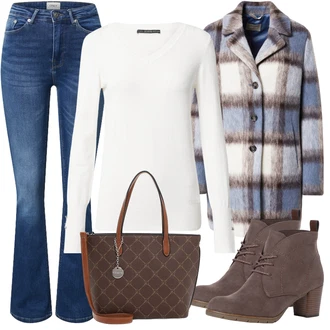 Outfit s Červená/Šedá Šněrovací Bota/Zimní bota/Nízká bota na podpatku/Kozačka Šněrovací Kotníková Bota MARCO TOZZI "Pěkný podzimní Outfit"
