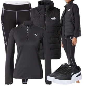 Outfit s Černá/Fialová/Tmavě modrá Sportovní Legína/Cyklistická Kalhoty/Legíny do Posilovny/Legíny s Vysokým Pasem/Legíny s Podšívkou/Běžecká Kalhoty/Formovaná Legína/Sportovní kalhoty/Tregíny/Legíny na Jógu Puma "Sportovní Outfit"