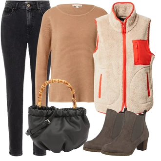 Outfity na podzim s Růžová/Béžová/Modrá Vest Only "Ležérní Outfits"