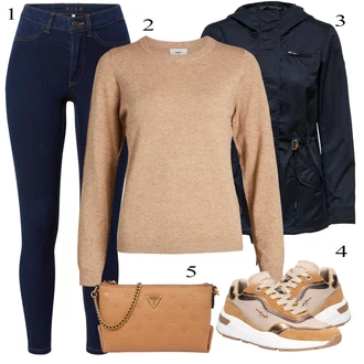 Outfit s Modrá/Tmavě modrá High Waist Džínové Kalhoty/Kožená Pánská Bund/Termální Džíny/Push up Džín/Kožené Boty/Zimní bunda/Kožená bunda Vila "Podzimní Outfit"