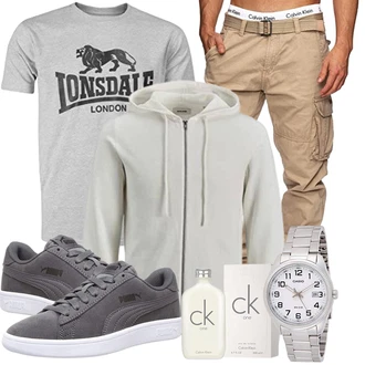Outfit mit Grau/Weiß Baumwoll Strickjacke Jack & Jones "Toller Look für die Freizeit"