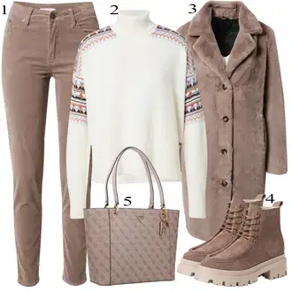 outfit mit Siva/Rjava/Škrlatna/Bež Plašč/Plašč Oakwood "Padajoča oblačila"