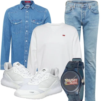 Strick Outfit mit Weiß/Creme Damen Pullover/Sport Sweatshirt/Women's Fleece Sweatshirts/Lederjacke levi's ® "Alltagsoutfit"