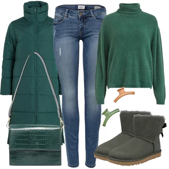 so sponou Outfit s Černá Zimní bota/Nízká bota na podpatku/Kozačka UGG "Podzimní výrazný vzhled"