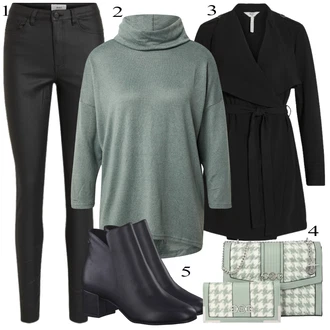 Outfity pro práci Rolák s Tmavě zelená/Zelená/Tyrkysový Rolák/Svetry 2 v 1/Svetr Carmen/Vodopádový Svetr/Svetr z Jemné Pleteniny/Kašmírový Svetr/Dlouhý Svetr/Svetr na kojení/Svetr s přehozem/Svetr s límečkem Only "Obchodní Outfit"