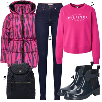 Jesenske Outfiti mit Temno modra Jeggings/Jeans Pajkice Tommy Hilfiger "Padajoča oblačila"