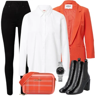 Outfit s Oranžová Taška Přes Rameno/Dlouhý Zimní Kabát/Dlouhá tylová sukně/Batoh/Doplňek/Tělo/Dlouhé Kardigany Tommy Hilfiger "Perfekt na podzim"
