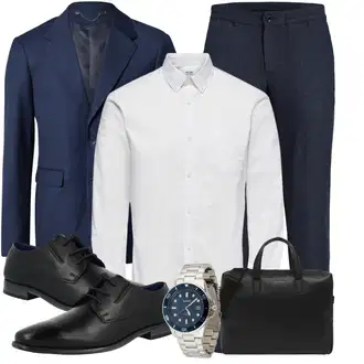 Outfit mit DunkelBlau/HellBlau/Blau HosenAnzug & Kostüm/Kostüm/Anzug Blazerjacke/Boyfriend Blazer/Business Anzug/Lässiger Blazer/Lederjacke/Baumwoll ­Blazer/Eleganter Blazer/Strick­Blazer/Lederjacke für Männer/Lederjacke about you x kevin trapp "Business Outfit"