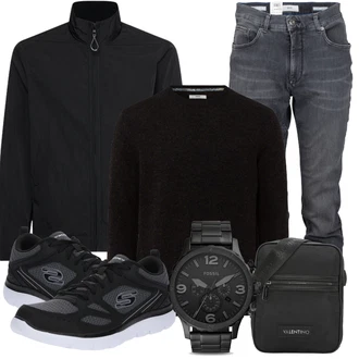 Outfit mit Schwarz Walkingschuh/gesundheitsschuh/Sommer Sneaker/Schmaler Sneaker/Schuh Ohne Schnürsenkel/Sneaker Low/Schnürschuh/Bequemer Schuh/Turnschuh ohne Schnürsenkel Skechers "Cool für die Freizeit"