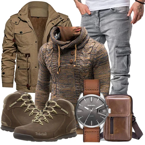 Braun/Grün Jacke Winter Parka KEFITEVD kombinieren