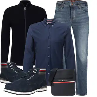 Schmal Kurvige Outfit mit Schwarz/Dunkelblau Pullover mit Reißverschluss/Stehkragen-Strickjacke/Strick Große/Mantel Kronstadt "Cool für die Freizeit"