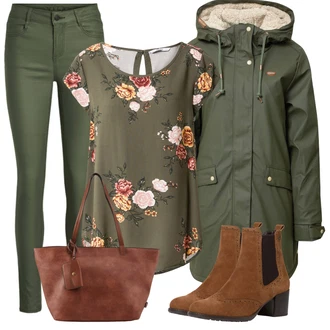 Outfit s Tmavě hnědá/Hnědá/Vínová Chelsea Boty/Kožená bunda/Letní kotníková kozačka/Kotníková Bota s Podšívkou/Vintage Kotníková Bota Tamaris "Perfekt na podzim"