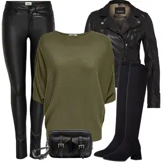 Outfit s Černá/Šedá/Tmavě hnědá/Tmavě zelená Motorkářská bunda/Kožené Bund Bunda z Umělé Kůže/Kožené Bund/Kožená vintage bunda/Motorkářské Bund Oakwood "Perfekt na podzim"