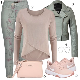 Outfit s Šedá Motorkářské Bund/Kožené Bund/Bunda z Umělé Kůže/Motorkářská bunda Oakwood "Podzimní Outfit"