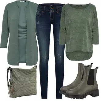 Outfit s Tyrkysový/Zelená/Khaki Pletenina veľkej veľkosti/Tunika/Kabát/Kalhoty Veľké Veľkosti Only "Skvělý podzimní Outfit"