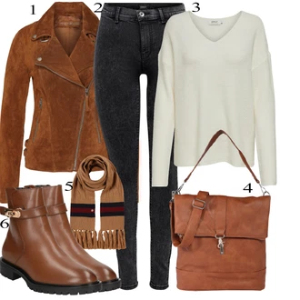 Outfit s Šedá/Hnědá/Khaki/Béžová Bunda s Bočním Zipem/Kožené Bund Kožená vintage bunda/Bunda z Umělé Kůže/Motorkářské Bund/Kožené Bund/Motorkářská bunda Freaky Nation "Podzimní Outfit"