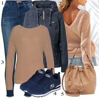 Outfit s Modrá/Tmavě modrá/Světle modrá Teniska teddy/Letní tenisky/Teniska se zapínáním na suchý zip/Úzká teniska/Nízká Teniska/Vintage teniska Skechers "Podzimní Outfit"