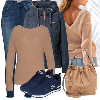 Outfit s Hnědá Dlouhá tylová sukně/Taška/Doplňek/Dlouhý Zimní Kabát/Dlouhé Šaty Tamaris "Perfekt na podzim"