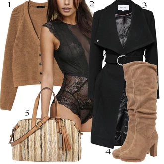 Outfit s Černá/Modrá/Fialová Krajkový Body/Tvarující tělo/Bodystockings/Síťovaný body/Krajkový set spodního prádla/Korselet/Průhledný body Lascana "Podzimní Outfit"