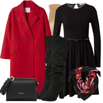 Krátká Outfit s Červená/Tmavě červená Přechodový Kabát/Kašmírový Kabát/Midi Kabát/Oversize Kabát/Kabát z Kabanosu/Vintage Kabát/Vlněný Kabát/Zimní Kabát Vlněný kabát bershka "Elegantní Podzimní Outfit"