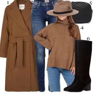 Outfit s Modrá Dlouhá tylová sukně/Dlouhé Kardigany/Kožená bunda/Dlouhý Zimní Kabát/Dlouhá Halenka/Dlouhý Svetr Only "Podzimní Outfit"