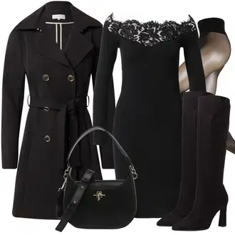 Outfity na podzim s Černá Šaty s dlouhým rukávem/Košilové šaty/Šaty Bez Ramínka/Šaty Móda Pro Plnoštíhlou/Šaty s výstřihem About You "Elegantní Podzimní Outfit"