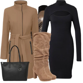 Výstřih na ramena Posilování Outfit s Černá/Tmavě modrá Šaty s dlouhým rukávem/Šaty S Vysokým Výstřihem/Pletené Šaty/Svetrové Šaty/Zimní Pletené Šaty/Šaty S Rolákem About You "Elegantní Podzimní Outfit"Look: Posilování, Potápění, Na Procházku