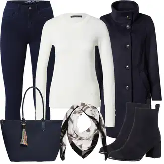 Šik Outfit s Tmavě modrá Džíny Kožená bunda/Zimní bunda/Kotníková Bota/Termální Džíny/Dámské Džíny s Délkou 7/8/High Waist Džínové Kalhoty/Push up Džín/Kožené Boty Only "Elegantní Podzimní Outfit"Look: Styl, Šik, Elegantní, Cool, Disko, Francouzské, Krásný, Old Money, Bezešvé