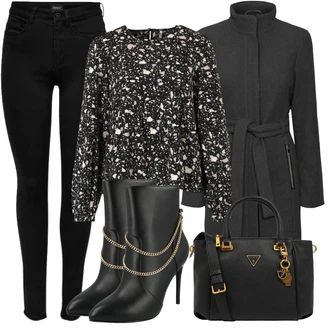 Outfit s Černá/Tmavě modrá Legíny s Podšívkou/Teplé Legíny/Kožená bunda/Neprůhledný Legíny/Sportovní Legína/Formovaná Legína/Bavlněné Legíny/Legíny s Rozparkem/Pletený Legín Only "Elegantní Podzimní Outfit"