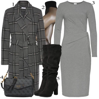 Outfit s Šedá/Tmavě zelená/Tmavě šedá Přechodový Kabát/Kašmírový Kabát/Kabát Bouclé/Midi Kabát/Zimní Kabát Vlněný kabát/Tweedový Kabát/Frock Kabát/Vlněný Kabát Lascana "Obchodní Outfit"