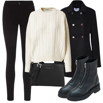 Skinny Outfit s Černá Dlouhá tylová sukně/Dlouhý Zimní Kabát/Dlouhé Šaty/Zvonové Džíny Pieces "Podzimní Outfit"