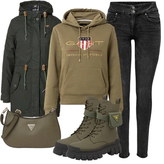 Outfit s Hnědá Dlouhý Zimní Kabát/Dlouhé Kardigany/Dlouhý Svetr/Dlouhá tylová sukně/Mikina GANT "Podzimní Outfit"