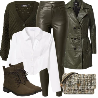 Outfit s Černá Umělá Kůže Kabát/Kabát/Kabát z Jehněčí Kůže Maze "Podzimní Outfit"