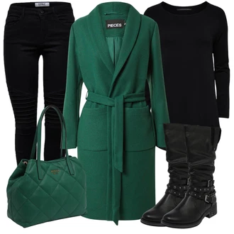 Outfit s ?erná Kalhoty/Midi Kabát/Vest Dlouhý svetr Only "Podzimní Outfit"