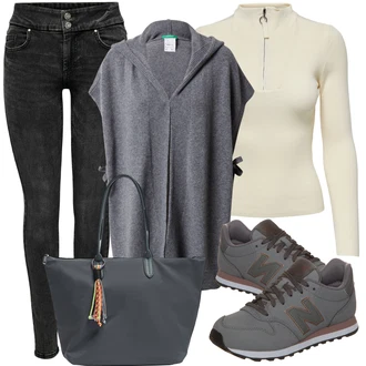 Outfit s Šedá Pončo United Colors of Benetton "Podzimní Outfit"