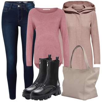Motorka Outfit s Černá/Šedá Kozačka Motorkářská Bota/Motorkářská bota/Kozačka se zipem/Kotníková Bota s Podšívkou/Chelsea Boty Lascana "Podzimní Outfit"Look: Motorka, Jízda na koni