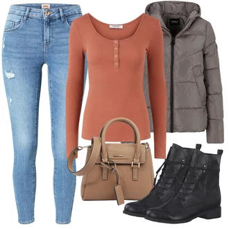 Outfit s Černá/Tmavě modrá Kozačka Šněrovací Kotníková Bota/Plochá Kotníková Bota MARCO TOZZI "Podzimní Outfit"