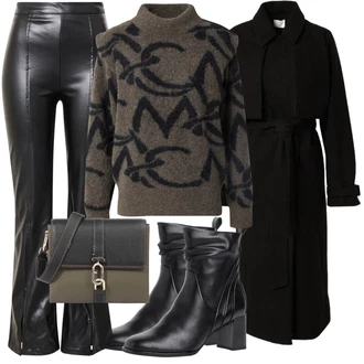 Outfit s Šedá/Béžová/Tmavě zelená/Hnědá/Růžová/Khaki Svetr s Výstřihem/Žakárový Svetr/Kašmírový Svetr/Mohair Pullover/Svetr Niki/Norský Svetr/Potisknout Svetr/Vintage svetr/Zimní Svetr/Vlněný Svetr/Svetr s límečkem "Podzimní Outfit"