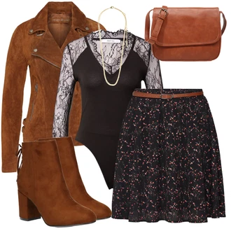 Dlouhé Outfit s Černá/Hnědá/Fialová/Růžová Dámské spodní prádlo a plavky/Halenka Móda Pro Plnoštíhlou/Plavky Velké Velikosti About You "Podzimní Outfit"
