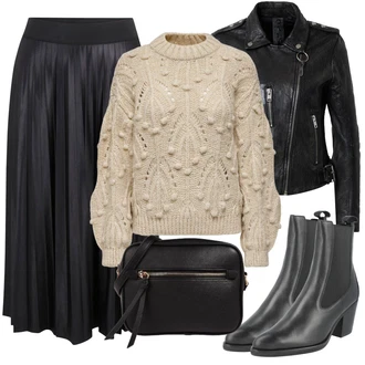 Elegantní Outfit s Černá/Šedá/Tmavě šedá Sukně do Délky Lýtka/Křesťanská Sukně/Dlouhá Sukně/Maxi sukně/Midi Sukně/Moderní Sukně/Plisovaná sukně/Sukně Pro Matriku Vila "Podzimní Outfit"Look: Business, Cool, Disko, Elegantní, S Metall, Krásný, Old Money, Nadrozměrné, Klasické, 60. Let