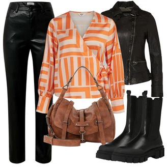 Hedvábí Outfit s Oranžová/Červená Barevná košile Object "Podzimní Outfit"