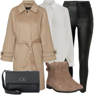 Outfit s Hnědá/Béžová/Khaki/Šedá Přechodový Kabát/Vintage Kabát/Trenčkot/Vlněný Kabát/Kašmírový Kabát/Trenčkot/Lehký Kabát/Zimní Kabát Vlněný kabát/Lodenový kabát VERO MODA "Podzimní Outfit"